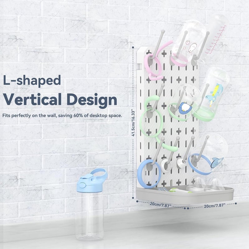 CLESOO Baby Bottle Drying Rack Bottle Dryer Rack for 12 Bottle Drying Rack Space Saving Kitchen Countertop Vertical Cup Drainer Rack Detachable Baby Bottle Holder Storage Organizer Pump Part Dryer Rack Grey - Image 4